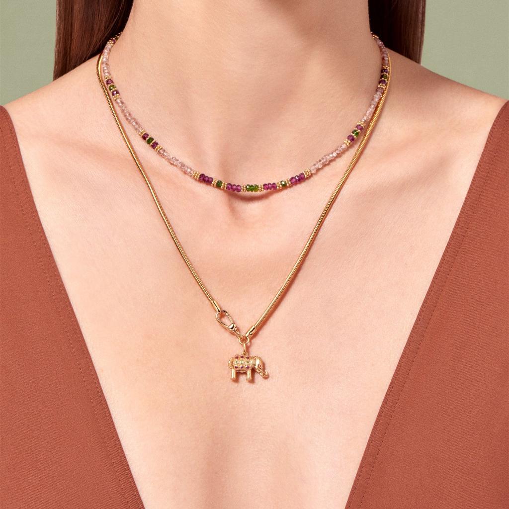 Medieval Natural Stone Beaded Maillard Stacked Necklace Light Luxury Niche Fashion Collarbone Chain Necklace