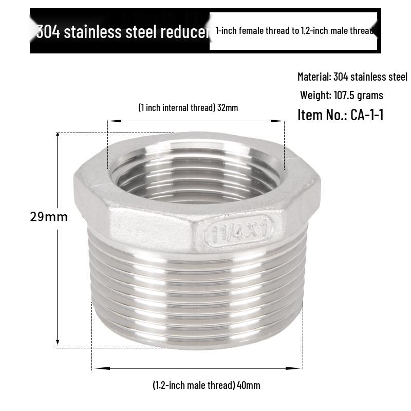 Reductor Buching din Oțel Inoxidabil 304: Reductor de 1,5", 1,2", 1" la 3 minute, 2 minute, 1 minut cu filet exterior și interior