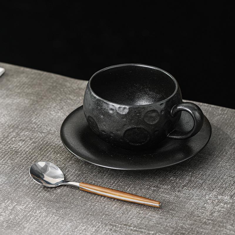 Creative Ceramic Coffee Cup Black White with Handle Meteorite Cup and Saucer Exquisite Spherical-shaped Mug Breakfast Milk Mug