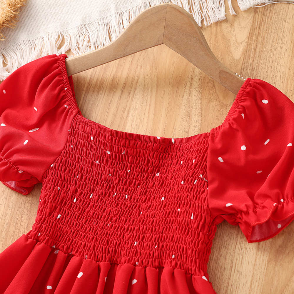 Girls' Fashionable And Caring Printed Dress For Summer, Children's Casual Dress With Bow Ties