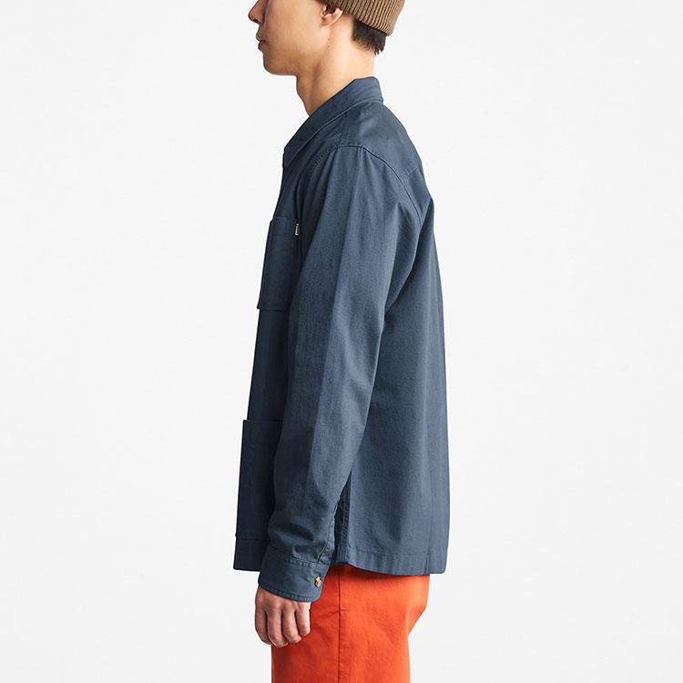 Timberland Casual Breathable Solid Long Sleeve Pocket Shirt Men shirts Deep-Indigo A62E9-288