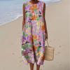 Sleeveless dress new pleated large version loose casual round neck D printing source