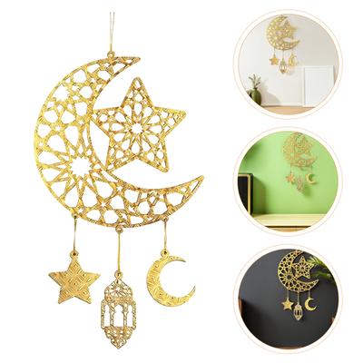 Islamic Eid Hanging Decor Party Golden Moon Lanterns Muslim Supplies Sign Ramadan Wall Star Ornaments