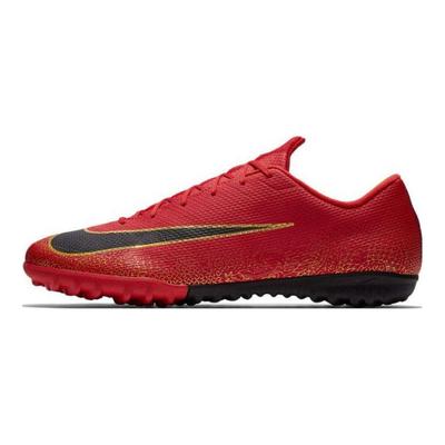 Mercurial Vapor 12 Academy CR7 მრგვალი ცხვირიანი შнуровка TF (რეზინის საკინძები) შოკის შთანთქმადი გამძლე ფეხბურთის ფეხსაცმელი მამაკაცის ფეხბურთის ფეხსაცმელი წითელი შავი AJ3732-601