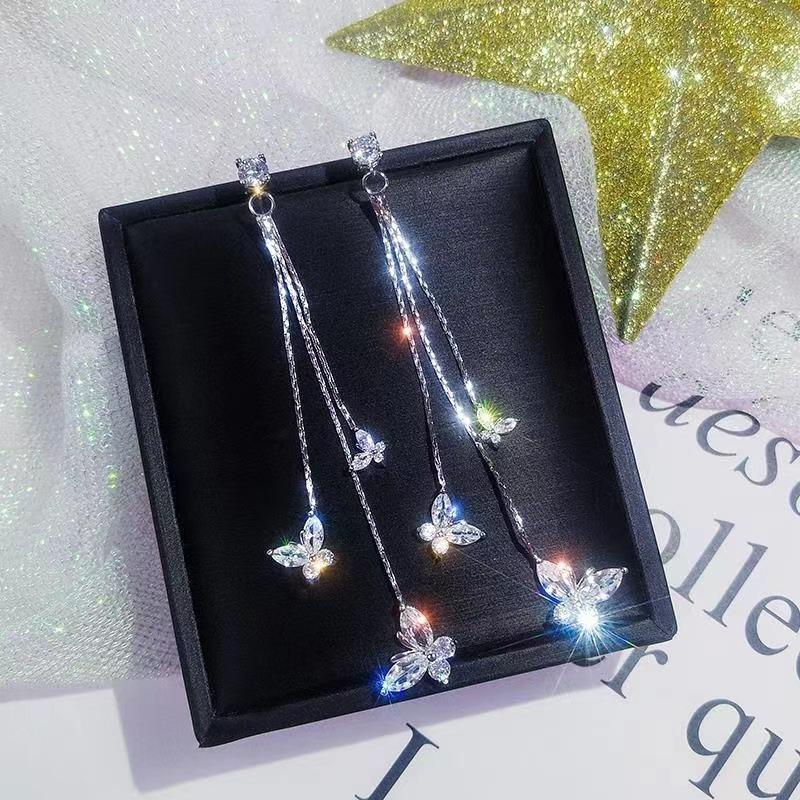 Modische Zirkonia Schmetterling Quaste Ohrringe Fee Kristall Strassstein Anhänger Ohrringe Party Schmuck Geschenk