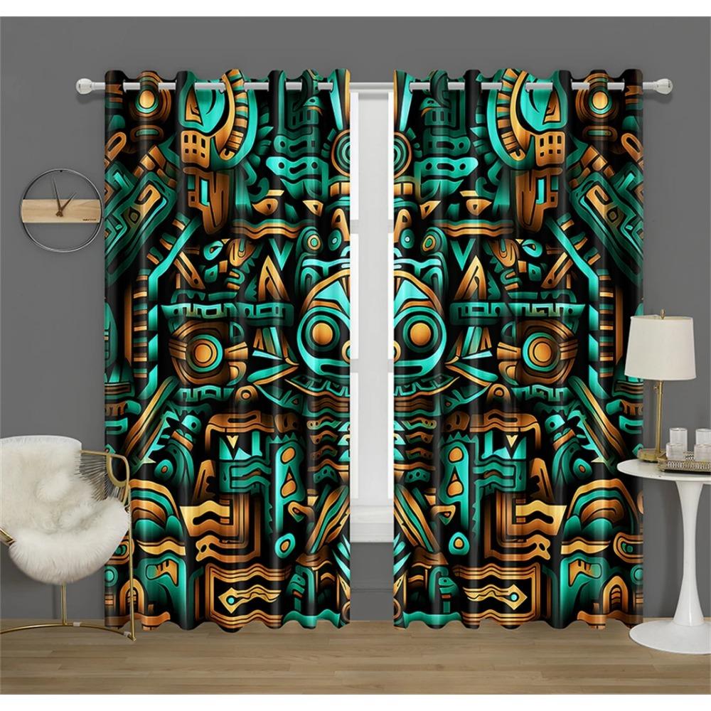 

3D ацтекский узор декоративные шторы маски региональный стиль принт шторы спальня гостиная кухня декор 2 шт 50W130H(CM)X2PCS&Rod Pocket