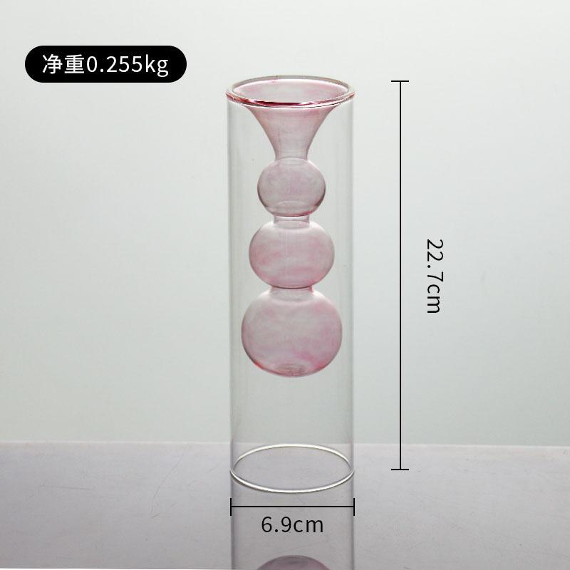 Hot Sell Colored Glass Vase Double Layered Nordic Flameless Rattan Aroma Bottle High Borosilicate Living Room Flower Arrangement