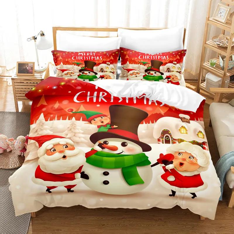 Christmas Bedding Set Polyester Duvet Cover Quilt Comforter Pillow Case 3D Red Double Full King Queen Twin Single 2/3PCS Bedroom