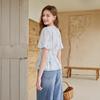 Women's French Style V-neck Printed Puff Sleeve Blouse