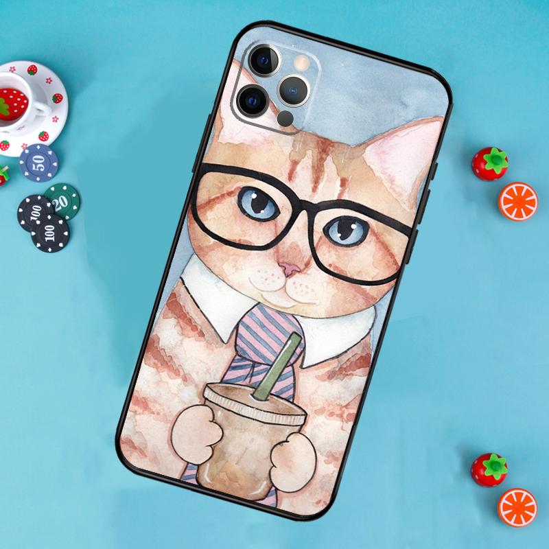 

Cute Coffee Milk Cat Phone Case For iPhone 17 Air 13 16 15 11 12 14 Pro Max 13 12 mini 15 16 Plus 16e Cover Funda iPhone 12Pro MAX