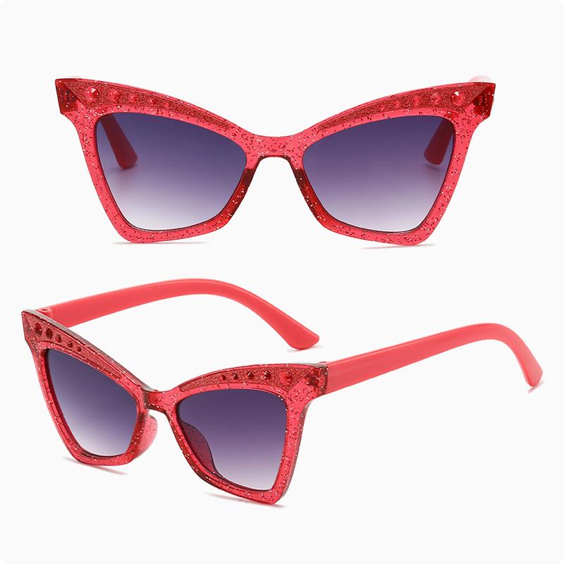 Fashion Cat Eye Sunglasses Boys Girls Sparkle Ornament Anti Uv Gradient Lens Holiday Outdoor Children Eyewear