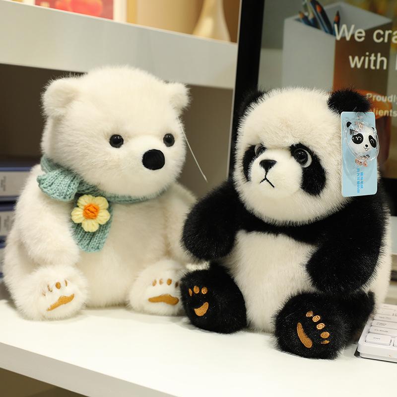 Cute simulation chubby polar bear doll plush toy black and white panda doll children's rag doll birthday gift