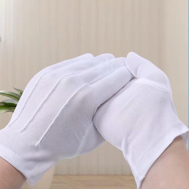 Formal White Three-Ribbed Nylon Polyester Gloves for Driving and Hospitality