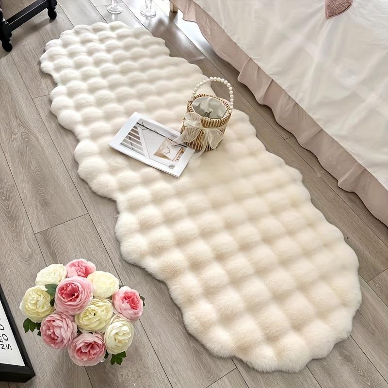 Wave Pattern Soft Faux Rabbit Fur Area Rug Non-Slip Carpet for Living Room, Bedroom, Office, and Porch Decor - Moisture Barrier Lightweight Irregular