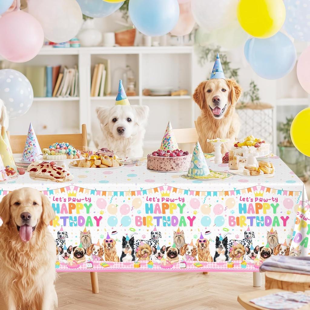 Avezano 3 pcs Puppy Dog Birthday Party Tablecloth Disposable 108x54 inch Puppy Themed Birthday Party Decorations Tablecovers Dog Pawty Decorations