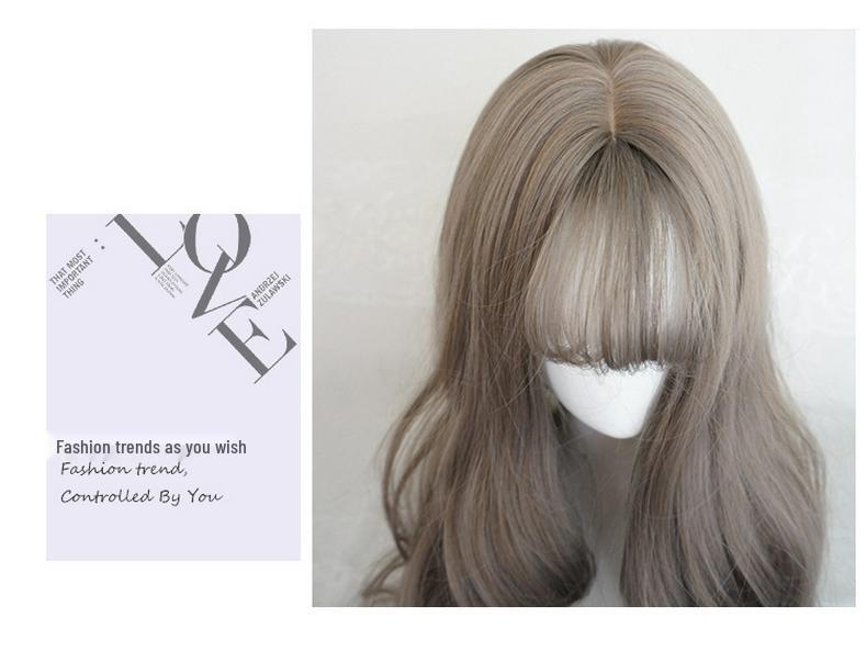 Women's Long Curly Hair Wig - Japanese & Korean Style, Realistic & Natural Look, Fluffy Face-Slimming Big Wave, Synthetic Fiber Cap