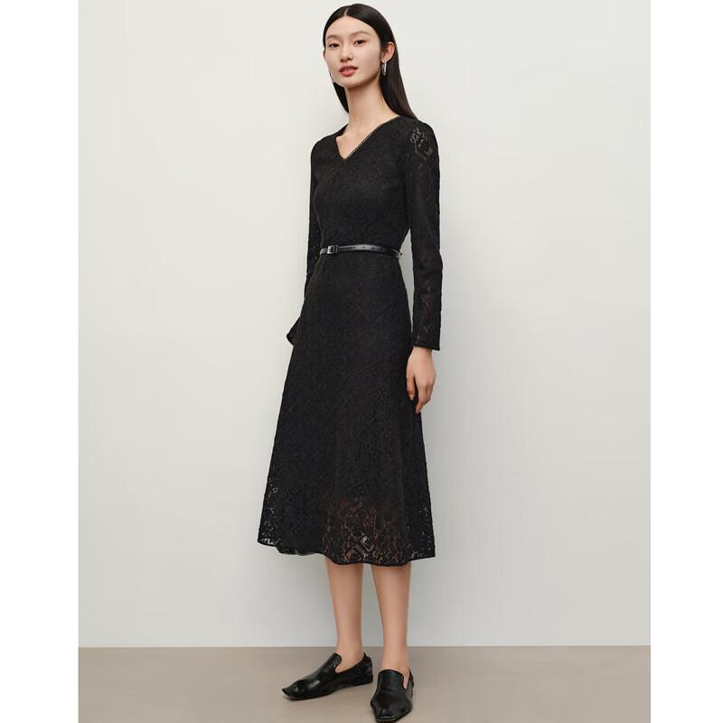 ANNKAOU Women's Elegant V-Neck Lace Midi Dress