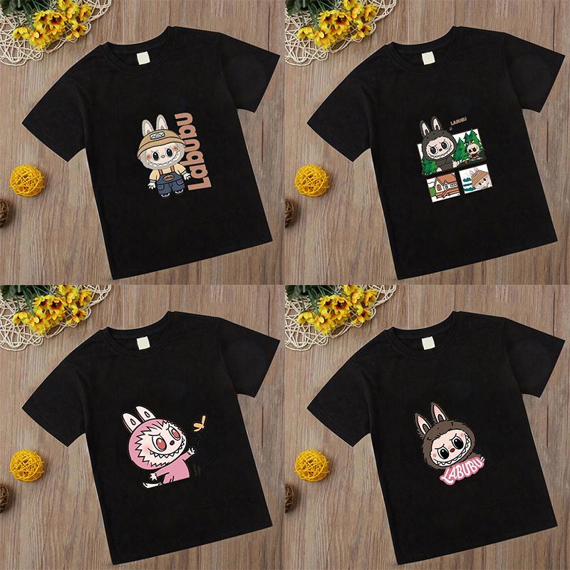

Labubu Kids T Shirt Black Graphic Tee Cute The Monsters Character T-Shirt for Boys Girls Cool Toddler Top Gift 100 білий