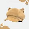 Solid Color Cat Ear Hat Woolen Octagonal Cap Casual British Beret Hat  Artist