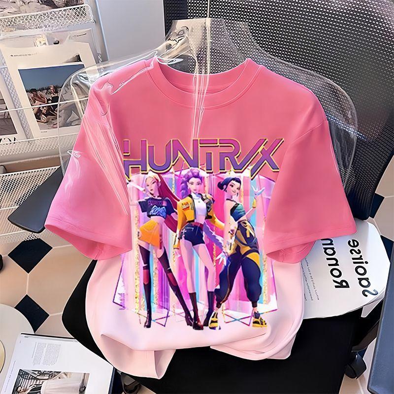 Boys and Girls Cartoon Witch Girl Group Top - Summer Children s Casual Loose Cotton T-shirt 100