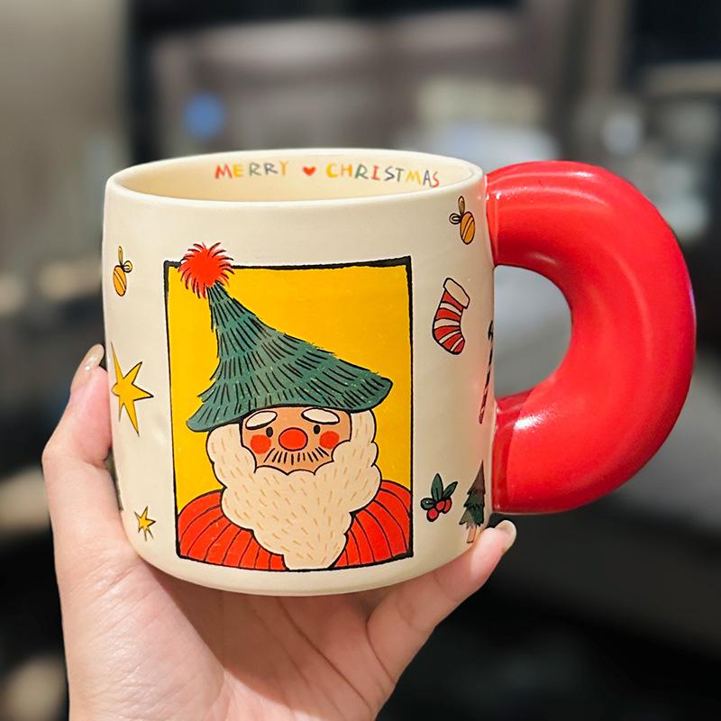 Kreative Weihnachten Große Mengen Keramiktassen Große Kapazität Cartoon Weihnachten Abstraktes Gemälde Kaffee Wasser Tassen Als Souvenirs