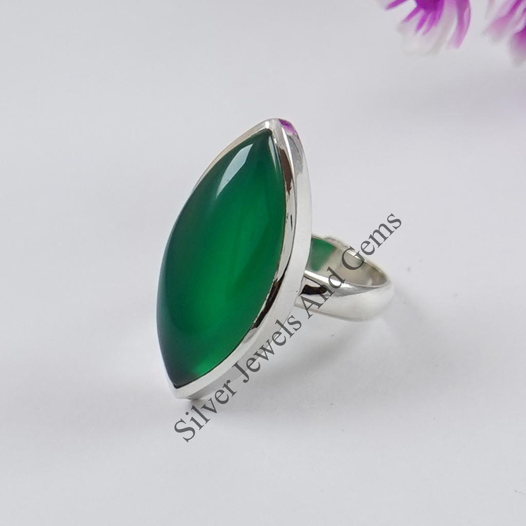 Marquise Green Onyx Ring: Handmade 925 Sterling Silver, December Birthstone