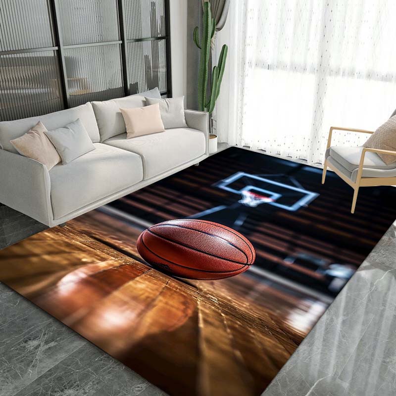 Artistic Basketball & Court Area Rug, for Living Room, Bedroom, Office, Balcony Decor Mat