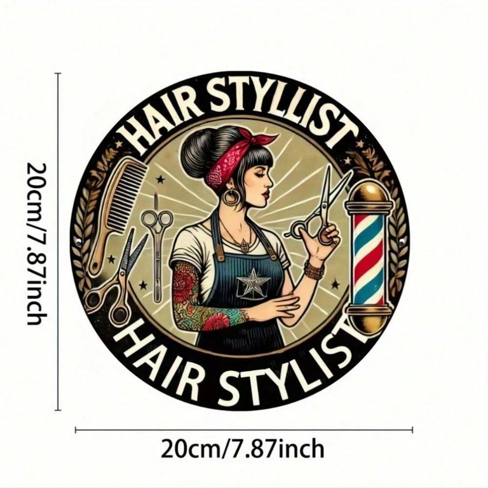 1-Pack Vintage Hair Stylist Sign Retro Barber Pole Tools Metal Tin Sign Wall Decor Home Barbershop