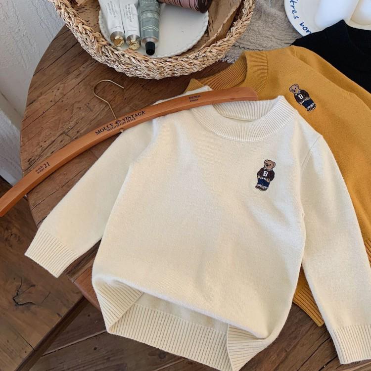 

Детский вязаный шерстяной свитер с медведем 2025 - Уютный мультяшный свитер с круглым вырезом для мальчиков и девочек (Осень зима) 90cm