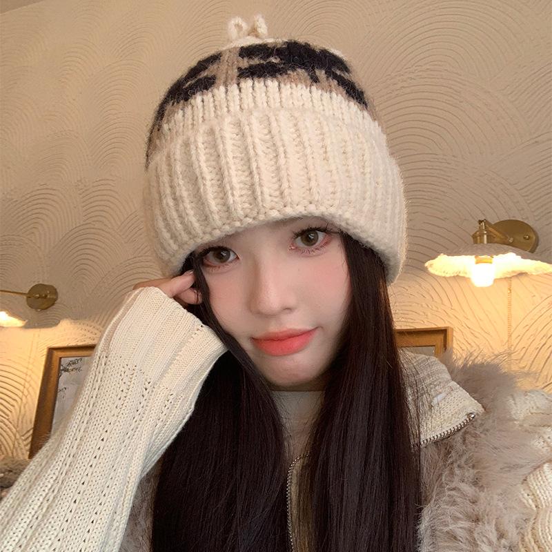 Retro Woolen Hat for Women in Autumn and Winter Large Head Circumference  Face Showing Small Cold Hat  Warm and Thickened Ear Protection Knitted Hat
