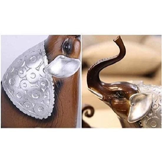 Thai Style Elephant Figurines Mother & Child Elephant Fengshui Resin Sculptures for Home Decor Ornament - (Set of 2, Brown)