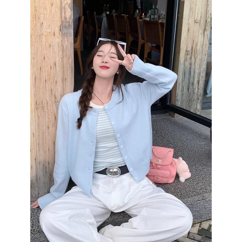 Anker rot bestickte Rundhals Langarm Pullover Strickjacke für Frauen Herbst Mode lose Jacke Top