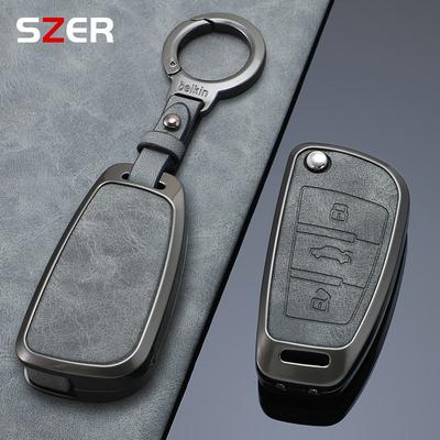 Alloy Leather Car Key Case Cover Shell For A1 A3 8P 8L A4 A5 B6 B7 A6 A7 C5 C6 4F Q3 Q5 Q7 Q8 TT S3 S4 S6 RS Accessories