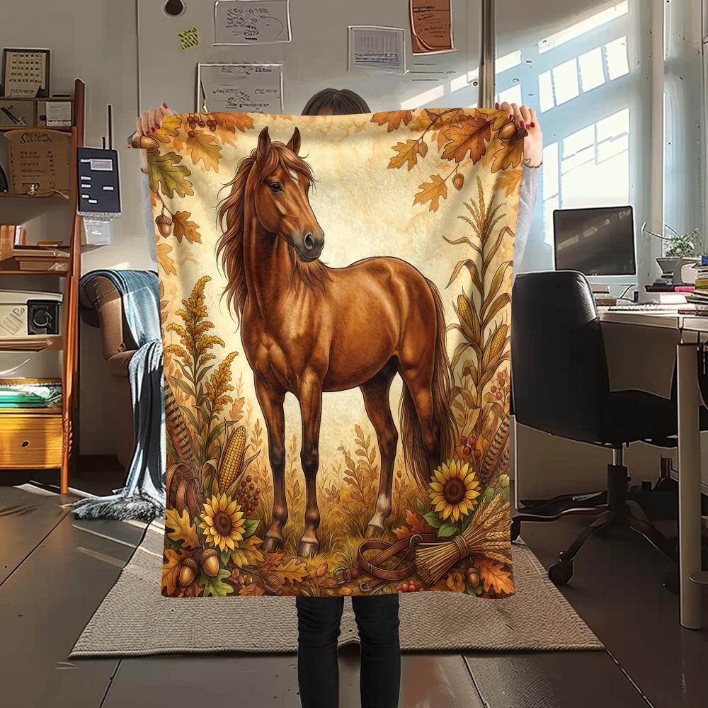 Flower border dinosaur horse Print Flannel Blanket High quality Comfortable for All Seasons Home Decor Warmth and Comfort Perfect for Christmas Gifts