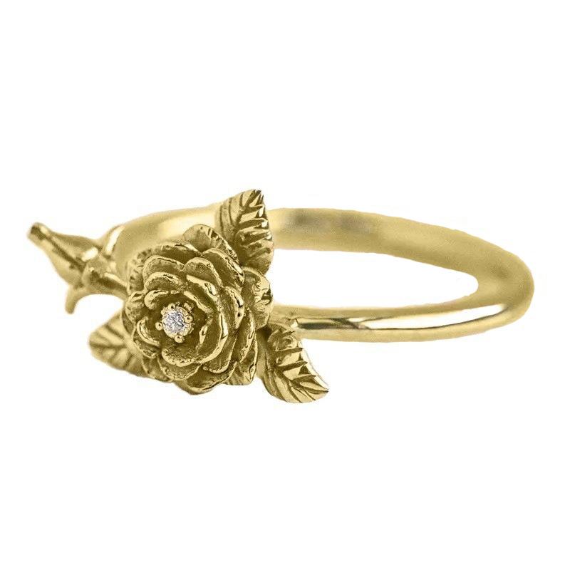 Retro Rose Copper Ring, Personalized Flower Niche Old Ring, Literary Leaf Shape