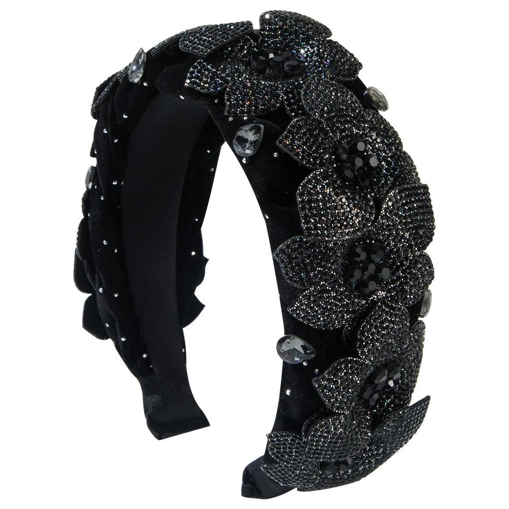 Exquisite Velvet Floral Diamond Headband: Sparkly High-Top Hair Accessory for Women - Perfect for Banquet and Prom.