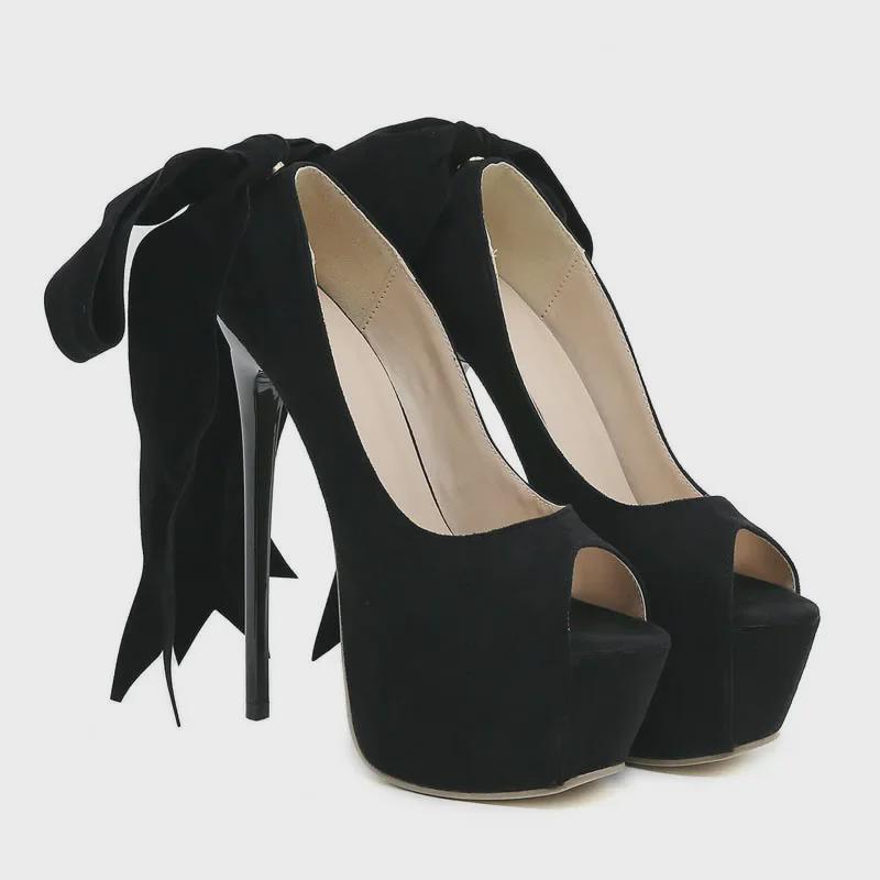 Svarta rosett Peep Toe Stilettsandaler - Dam Sommarmode 2023 Plattformklackar