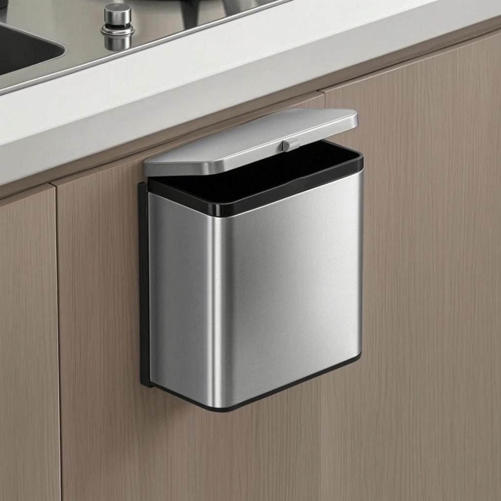Wall-Mounted Trash Can Compact with Hanging Hook Garbage Bin Easy to