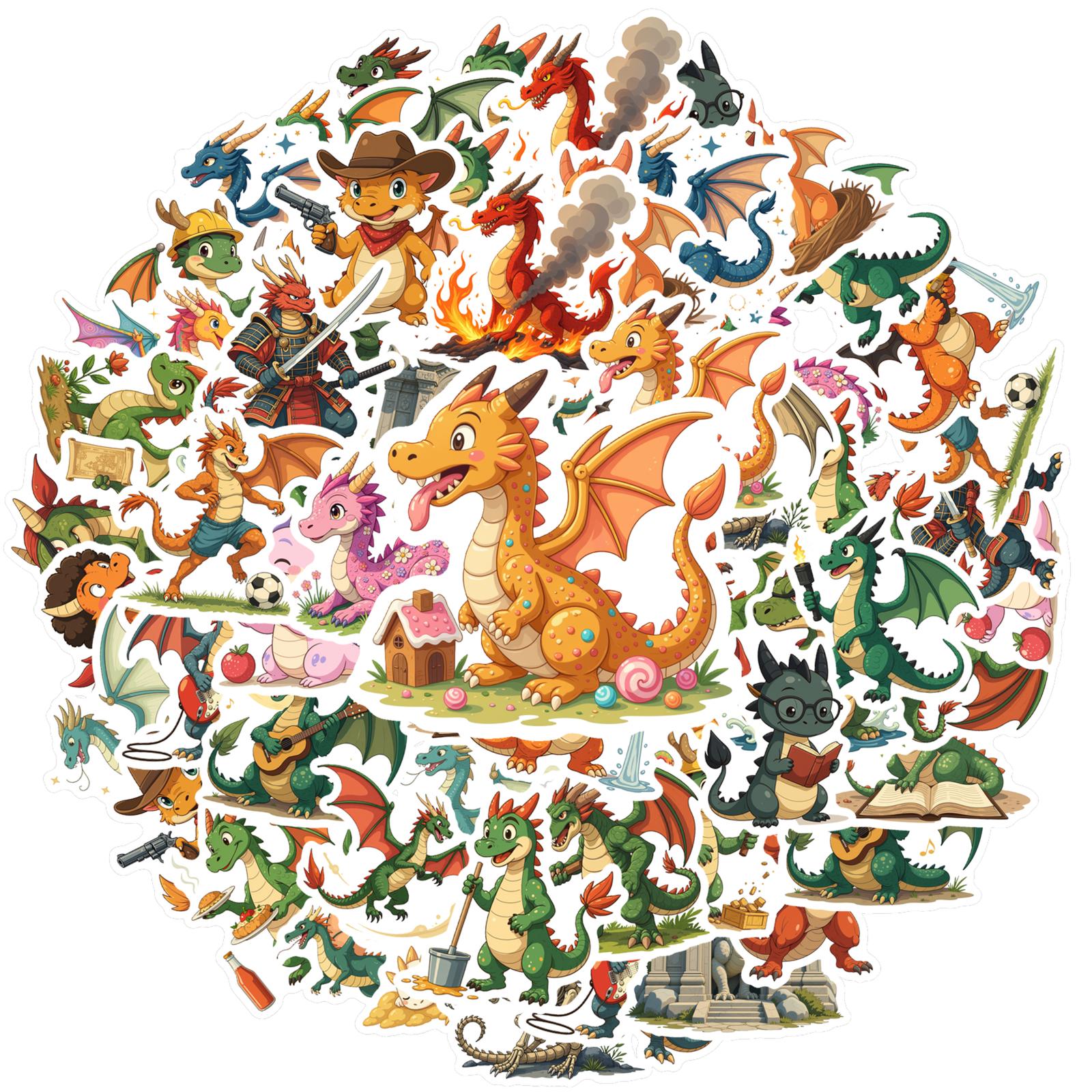 35pcs-100pcs Fantasy Mythical Creatures Stickers Cute Dragon Fantasy Stickers Stickers For DIY Phone Guitar