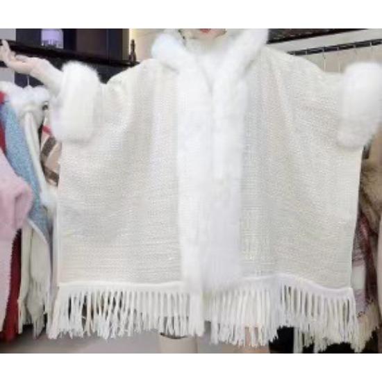 Cloak Shawl Wool Jacket Women'S Winter Hooded Medium Long Fleece Thickened Versatile Plaid Fringed Cloak Coat