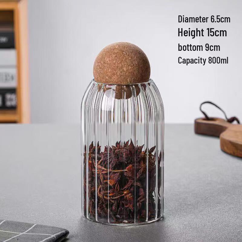 ZISIZ Striped Glass Storage Jars with Cork Lids (800ml, 3-Pack)