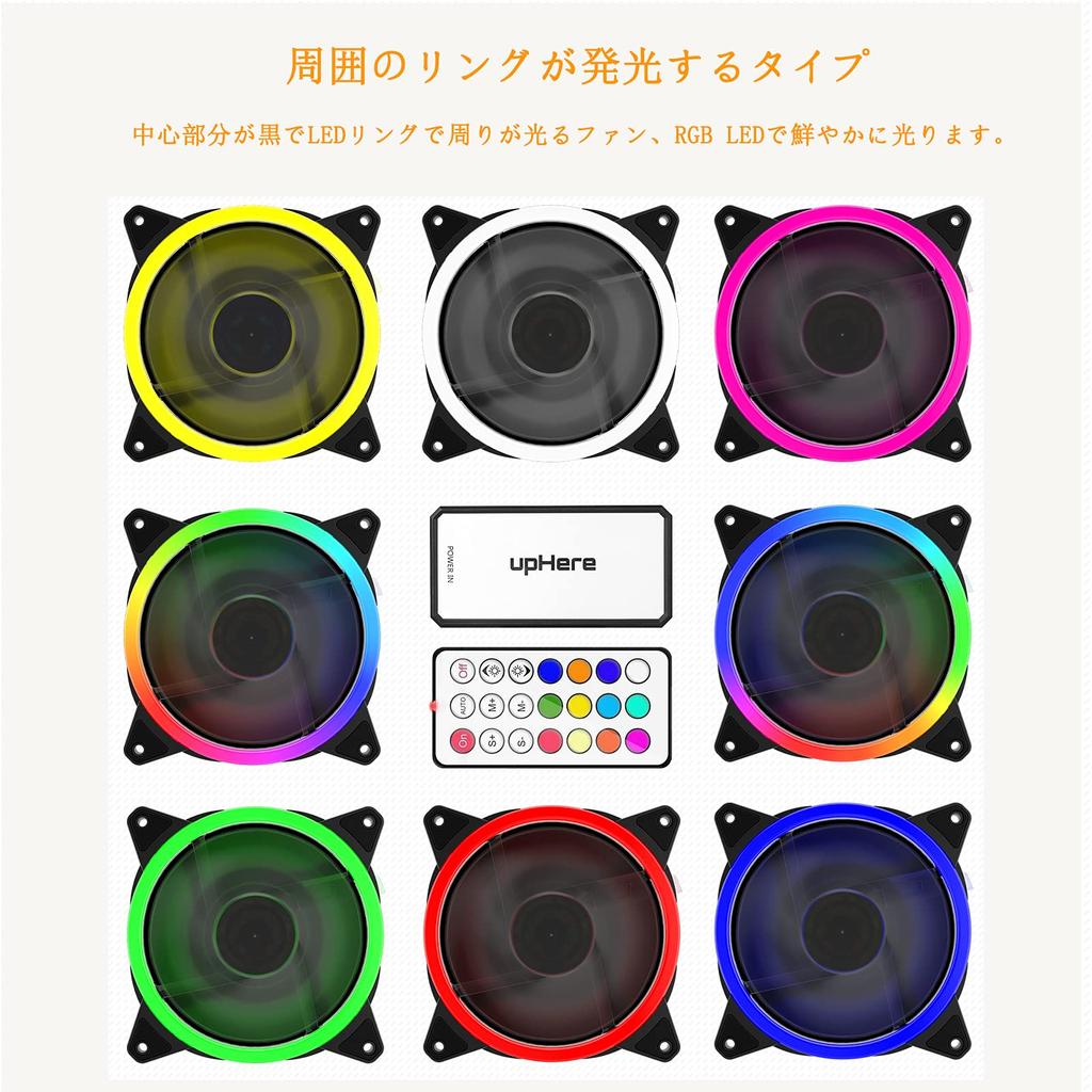 upHere 120mm RGB PC Case Fan with Black Center and LED Ring Surrounding Silent 25mm 6PIN SATA Power Black Frame with Controller and Remote Set of 3