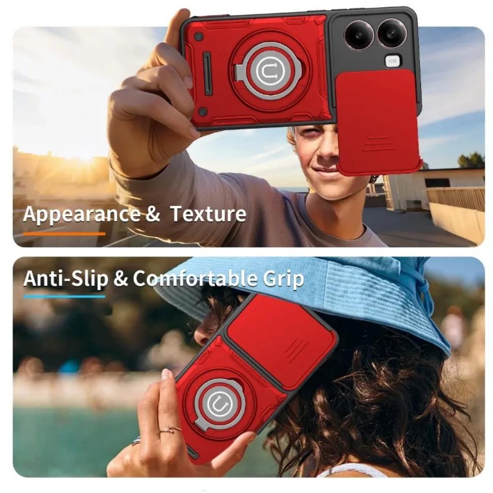 Slide lens protection Case For Poco X8 Pro Redmi Turbo 5 Rotate Magnetic Ring Holder Shockproof Hard Cover For POCO X8Pro Bumper