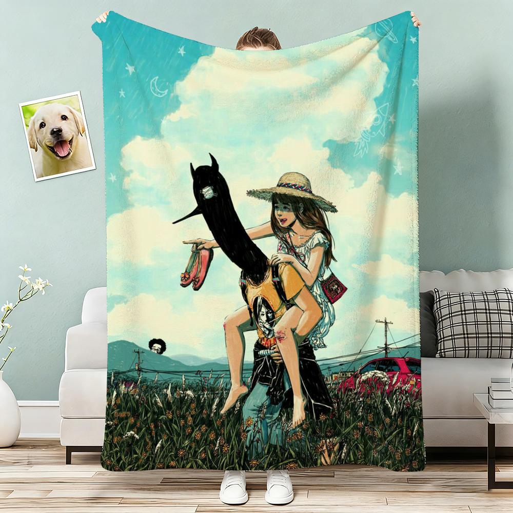 Goodnight Punpun Throw Lightweight 240g Flannel Blanket Soft Skin-friendly for Summer Cooling 75x90cm