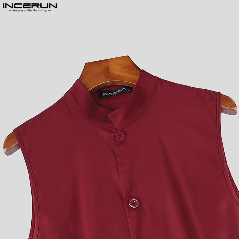 INCERUN Men Stand Neck Sleeveless Buttons Irregular Ruffled Long Vest Cardigan Waistcoats