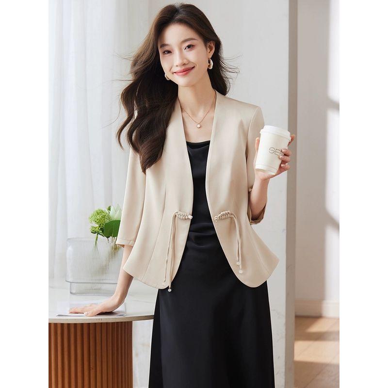 Plus size women clothing New Chinese Style Spring and Summer One Button Buckle Thin Commuter Ol Three-Quarter Sleeve Suit Small Coat Fashion