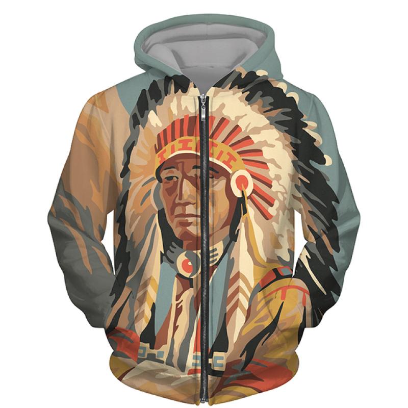 Vintage Men's T Shirt Long Sleeve Wolf 3D Print Zip Hoodie Fashion Jacket Male Casual Sport Oversized Mens Clothing Sweatshirt