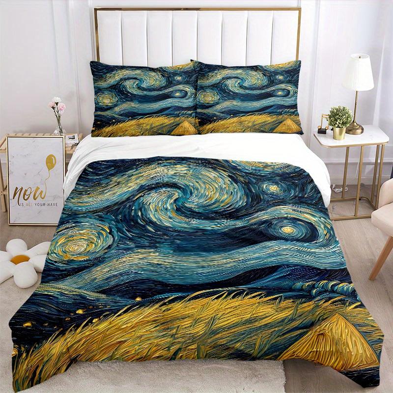 3pcs Starry Night Wheat Field Print Bedding Quilt Cover, Soft and Comfortable Quilt Cover Suitable for Bedroom and Guest Room186
