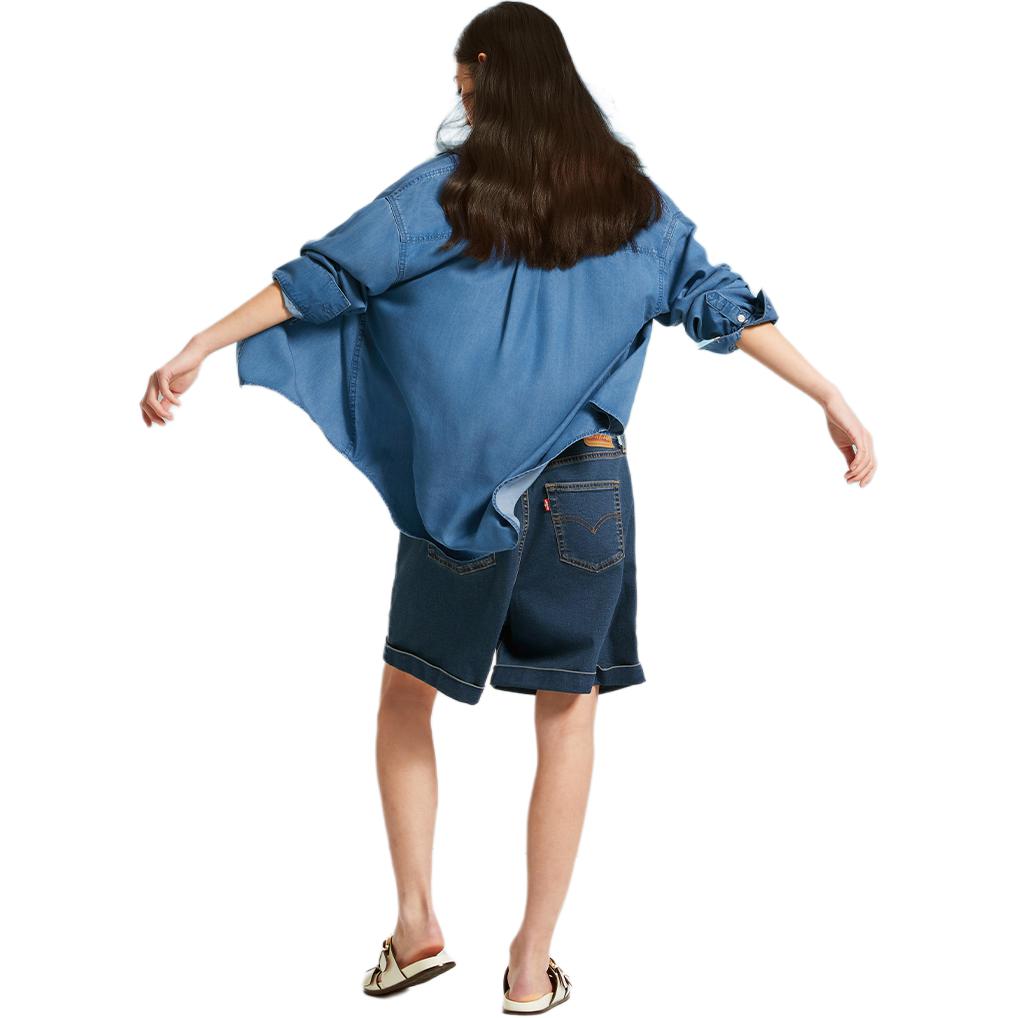 Levis SS23 Cool Series SS25 Left Chest Letter Embroidery Button Loose Casual Comfortable Minimalist Versatile Commuter Long Sleeve Shirt 003YP-0002