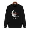 Graphic Sweatshirts Funny Astronaut Skeleton Eating Pizza On The Moon Printed Sweater Crew Neck Fleece Pullover Winter Sweater